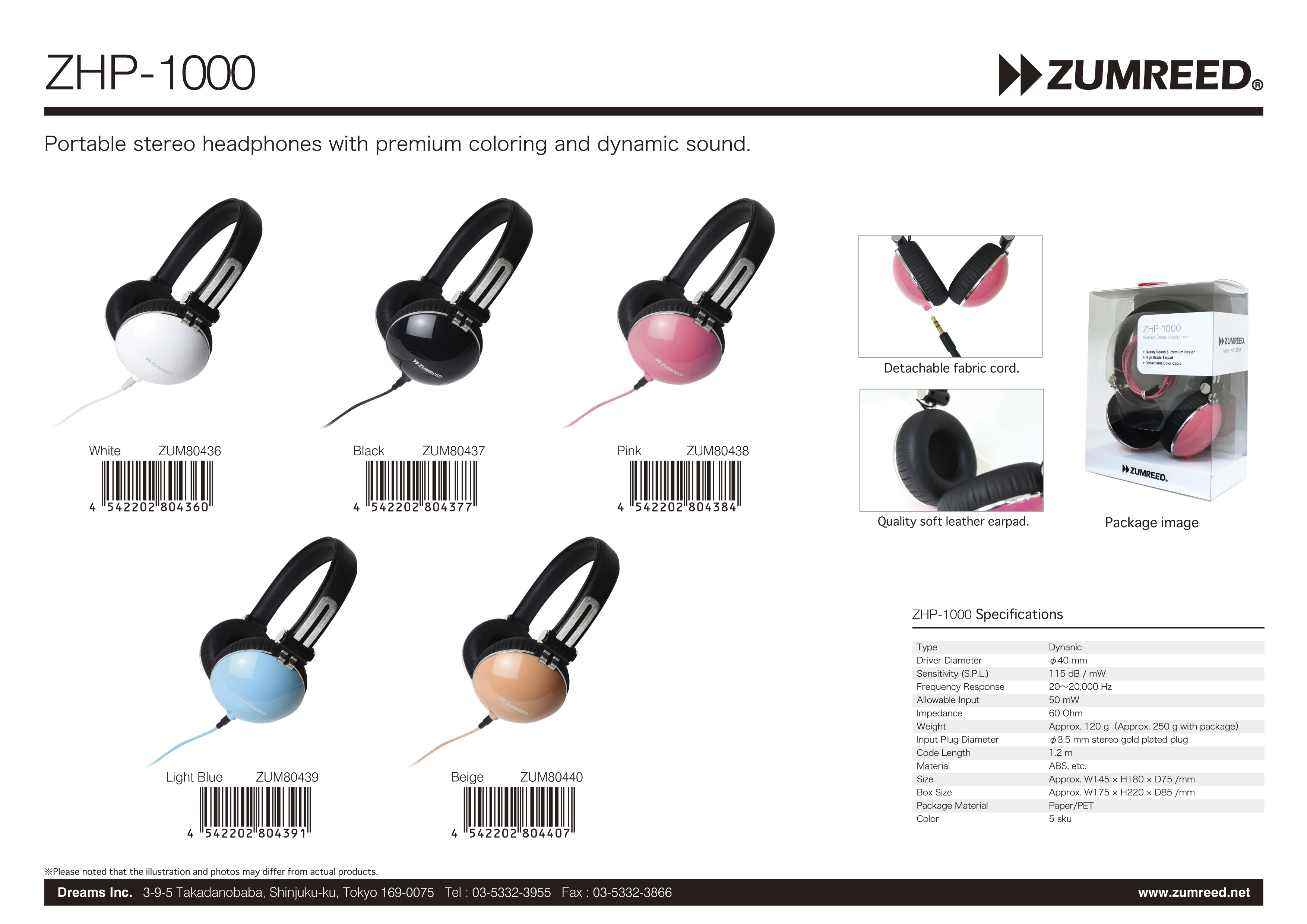ZUMREED ZHP-1000 Portable Stereo Headphones Pink - PRODUCTS -