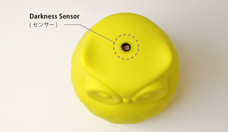 When the darkness sensor detects darkness in the room, the owl will light up.